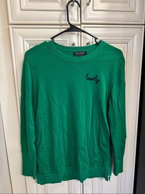 Banana Republic Green Extra Fune Merino Wool Sweater with 'lovely' Script